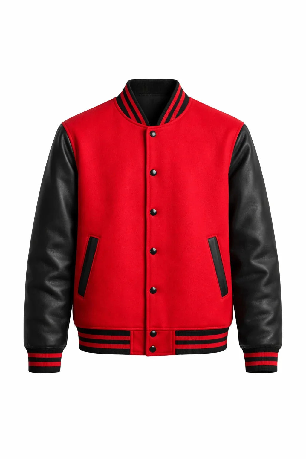 Red Body Black Sleeve Varsity Jacket – Classic Letterman Streetwear Jacket for Men & Women