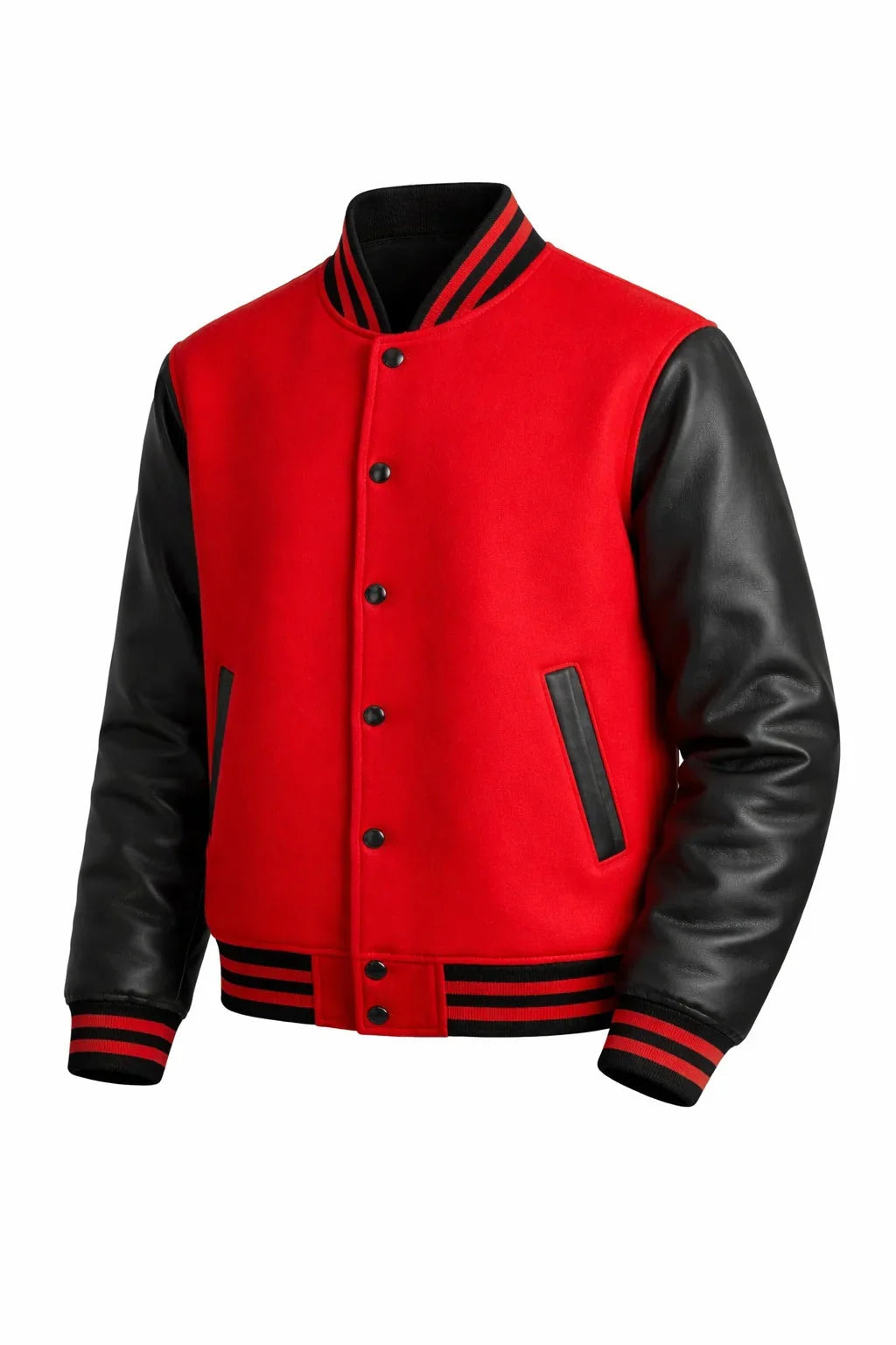 Red Body Black Sleeve Varsity Jacket – Classic Letterman Streetwear Jacket for Men & Women