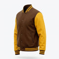 Brown Body Yellow Sleeve Varsity Jacket – Custom Letterman Jacket Streetwear for Men & Women by DesignMyVarsity