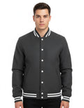 All Wool Varsity Bomber Letterman Dark Grey Jacket