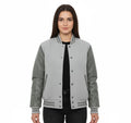 Women's Varsity Bomber Letterman Lt.Gray Wool & Gray Real Leather Sleeves Jacket