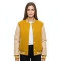 Women's Varsity Bomber Letterman Yellow Wool & Cream Real Leather Sleeves Jacket