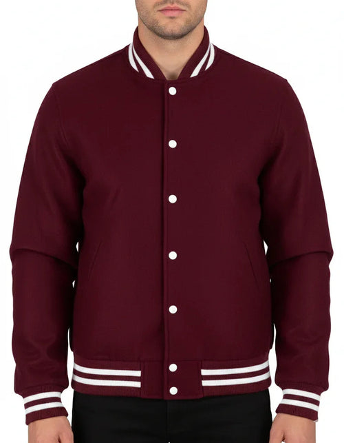All Wool Varsity Bomber Letterman Dark Maroon Jacket
