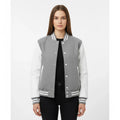 Women's Varsity Letterman Grey Wool & White Real Leather Sleeves Bomber Jacket