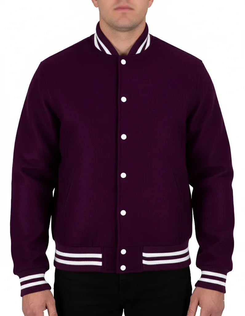 All Wool Varsity Bomber Letterman Purple Jacket