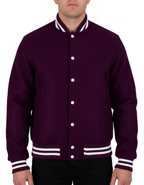 All Wool Varsity Bomber Letterman Purple Jacket