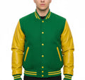Varsity Bomber Letterman Green Wool & Yellow Real Leather Sleeves Jacket