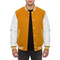 Varsity Bomber Letterman Yellow Wool & White Real Leather Sleeves Jacket