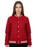 All Wool Women's Varsity Bomber Letterman Red Jacket