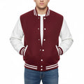 Varsity Bomber Letterman Maroon Wool & White Real Leather Sleeves Jacket