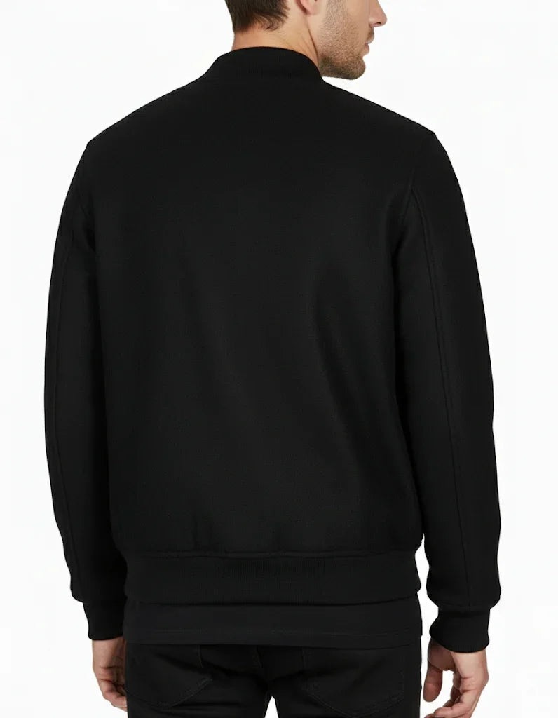 All Wool Varsity Bomber Letterman Solid Black Jacket