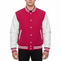Varsity Bomber Letterman Hot Pink Wool & White Real Leather Sleeves Jacket