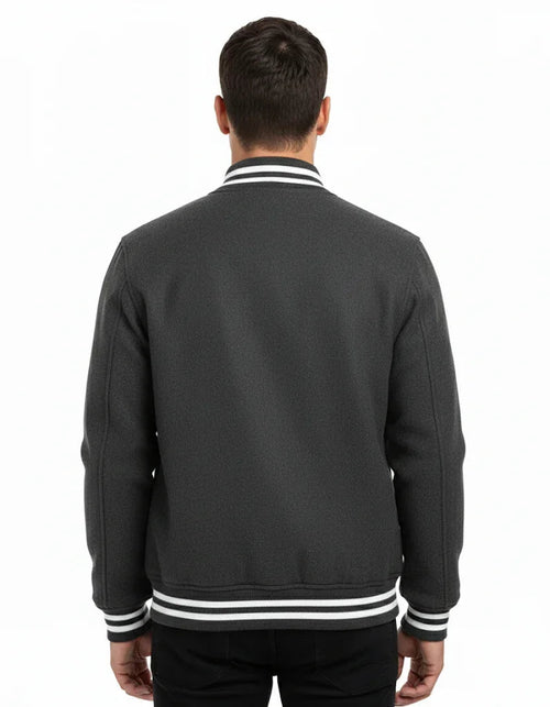 All Wool Varsity Bomber Letterman Dark Grey Jacket