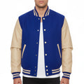 Varsity Bomber Letterman Royal Blue Wool & Cream Real Leather Sleeves Jacket