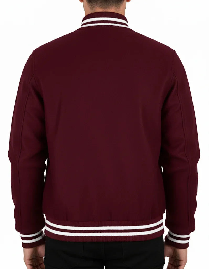 All Wool Varsity Bomber Letterman Dark Maroon Jacket