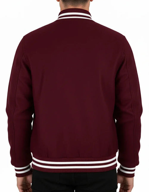 All Wool Varsity Bomber Letterman Dark Maroon Jacket