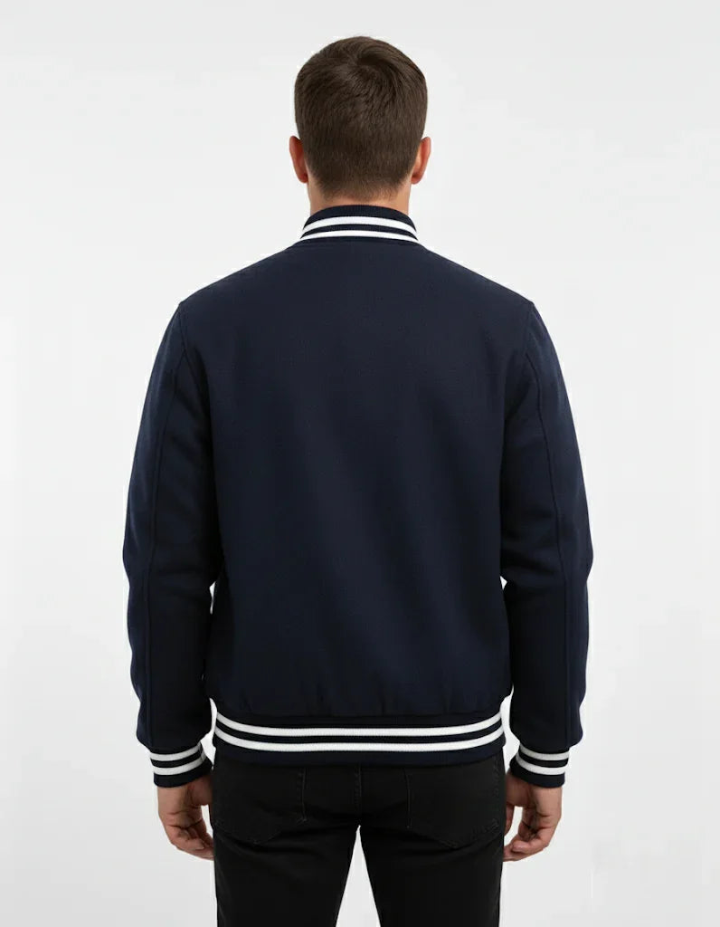 All Wool Varsity Bomber Letterman Navy Jacket