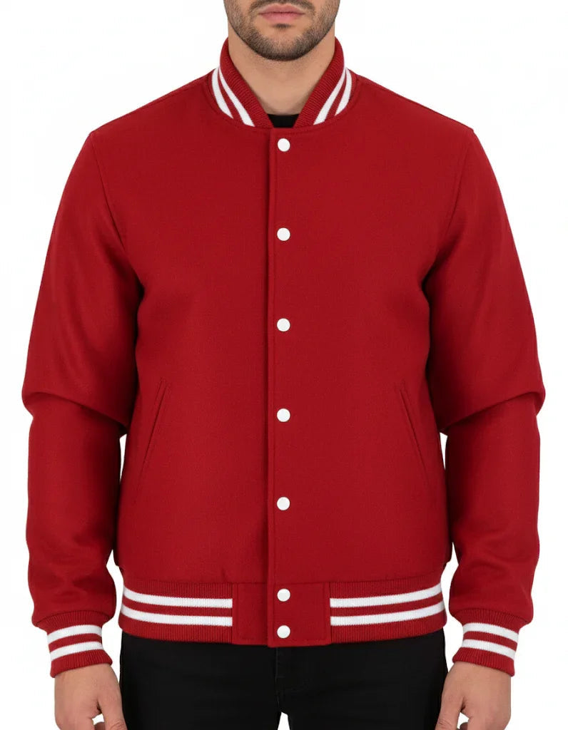 All Wool Varsity Bomber Letterman Red Jacket