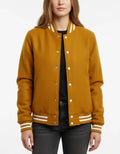 All Wool Women's Varsity Bomber Letterman Gold Jacket