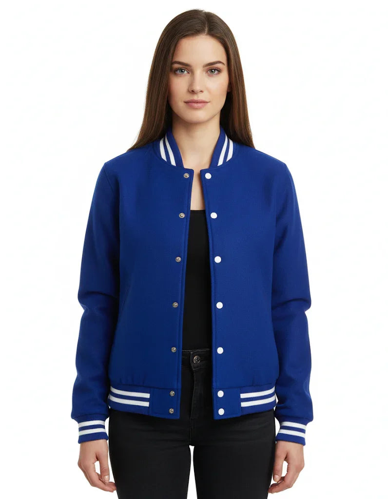 All Wool Women's Varsity Bomber Letterman Royal Jacket
