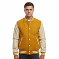 Varsity Bomber Letterman Yellow Wool & Cream Real Leather Sleeves Jacket