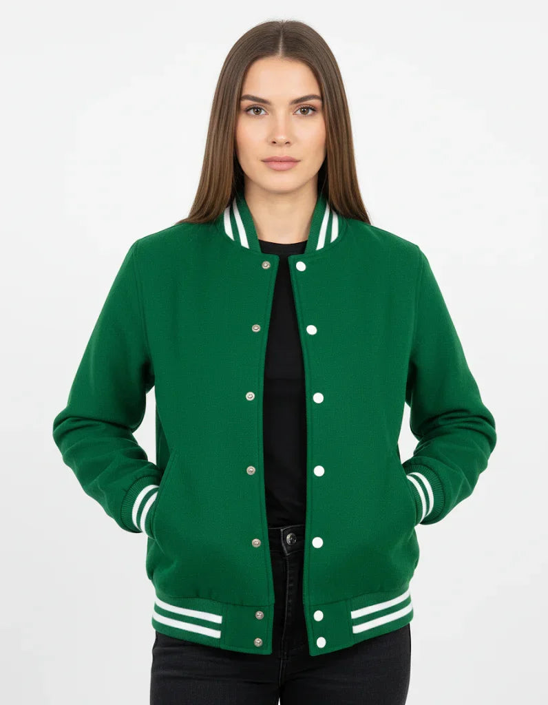 All Wool Women's Varsity Bomber Letterman Kelly Green Jacket
