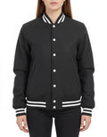All Wool Women's Varsity Bomber Letterman Dark Grey Jacket