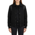 All Wool Women's Varsity Bomber Letterman Black Single Leather Stripe Jacket