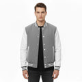 Varsity Bomber Letterman Gray Wool & White Real Leather Sleeves Jacket