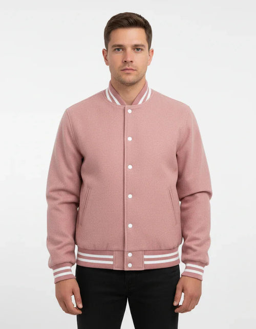 All Wool Varsity Bomber Letterman Pink Jacket