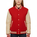 Women's Varsity Bomber Letterman Red Wool & Cream Real Leather Sleeves Jacket