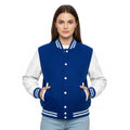 Women's Varsity Letterman Royal Blue Wool & White Real Leather Sleeves Bomber Jacket