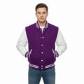 Varsity Bomber Letterman Purple Wool & White Real Leather Sleeves Jacket