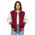 Women's Varsity Letterman Maroon Wool & White Real Leather Sleeves Bomber Jacket