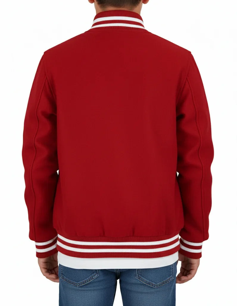 All Wool Varsity Bomber Letterman Red Jacket