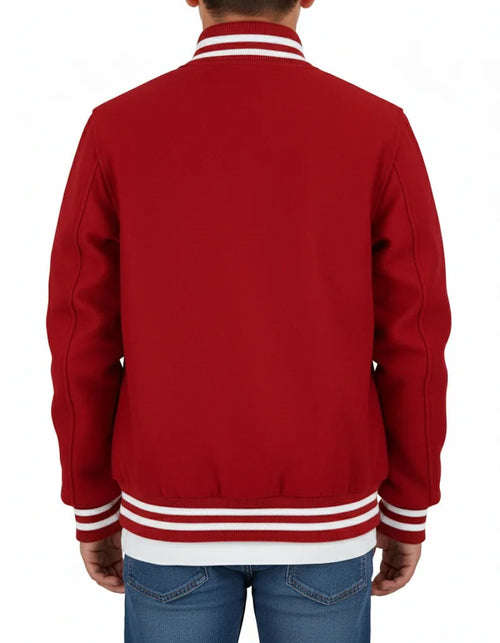 All Wool Varsity Bomber Letterman Red Jacket
