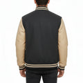 Varsity Bomber Letterman Dark Grey Wool & Cream Real Leather Sleeves Jacket
