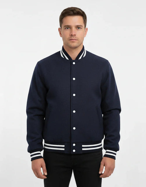All Wool Varsity Bomber Letterman Navy Jacket