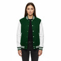 Women's Varsity Letterman Forest Green Wool & White Real Leather Sleeves Bomber Jacket
