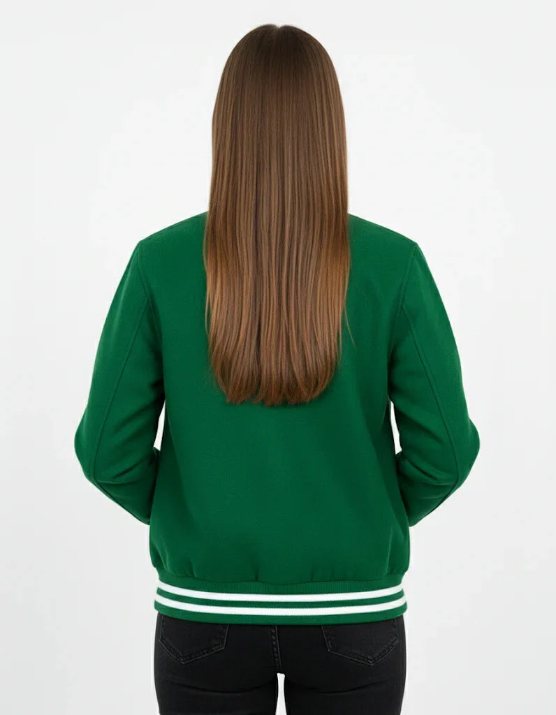All Wool Women's Varsity Bomber Letterman Kelly Green Jacket