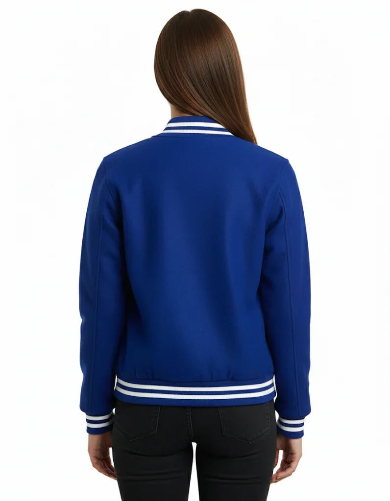 All Wool Women's Varsity Bomber Letterman Royal Jacket