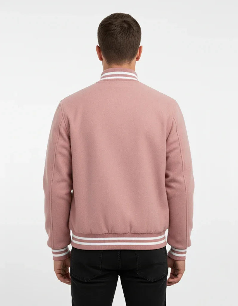 All Wool Varsity Bomber Letterman Pink Jacket