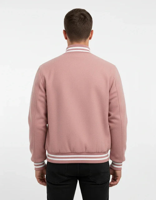 All Wool Varsity Bomber Letterman Pink Jacket