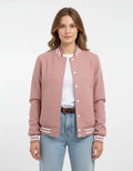 All Wool Women's Varsity Bomber Letterman Lt.Pink Jacket