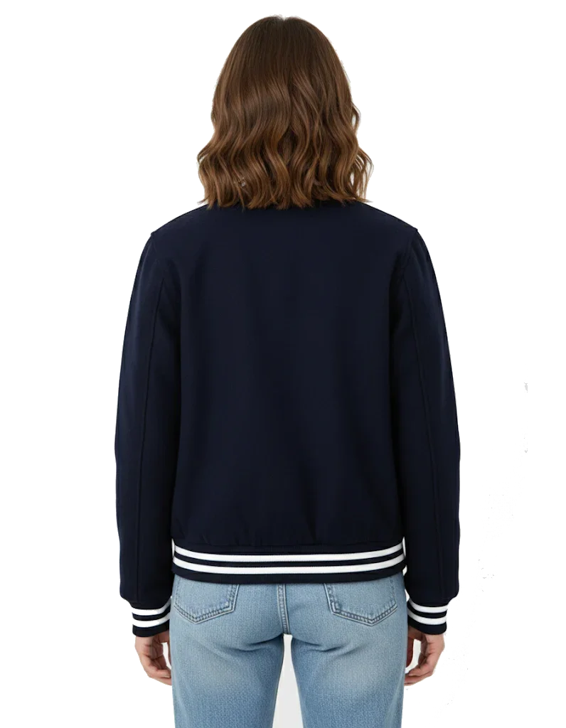 All Wool Women's Varsity Bomber Letterman Navy Jacket