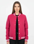 All Wool Women's Varsity Bomber Letterman Hot Pink Jacket