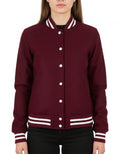 All Wool Women's Varsity Bomber Letterman Dark Maroon Jacket