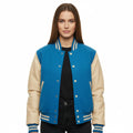 Women's Varsity Bomber Letterman Sky Wool & Cream Real Leather Sleeves Jacket