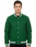 All Wool Varsity Bomber Letterman Green Jacket