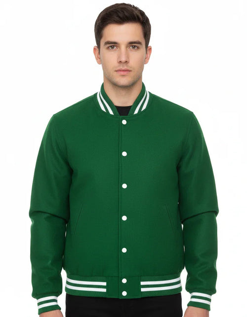 All Wool Varsity Bomber Letterman Green Jacket